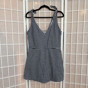 NWOT Lands End V Neck Gingham Swim Dress Navy and White Size 16